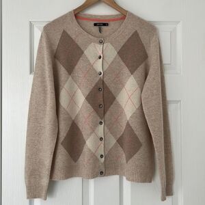 Apt.9 vintage down bottom short rhombus node beige pink cardigan Sz XL